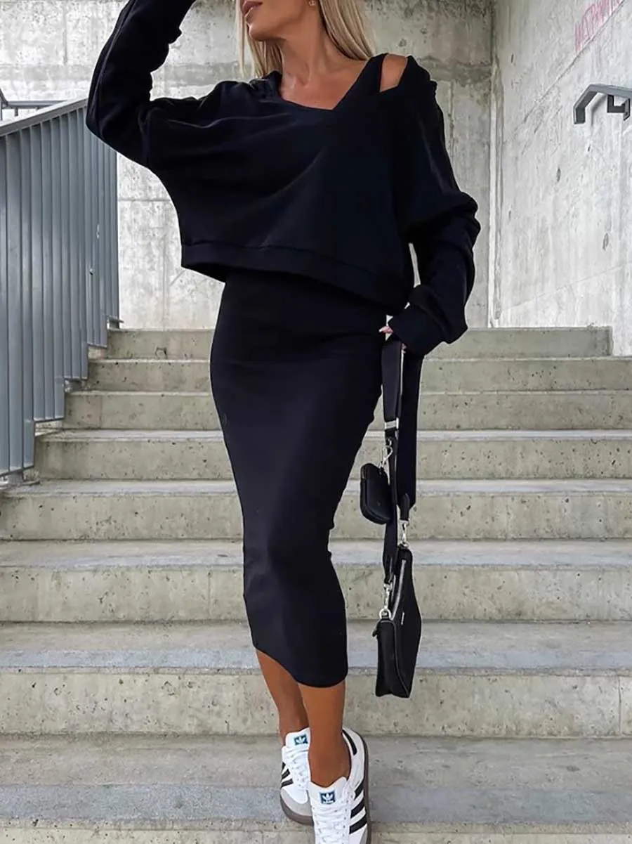 Stunncal Sweatshirt Slim Dress 2-Piece Set