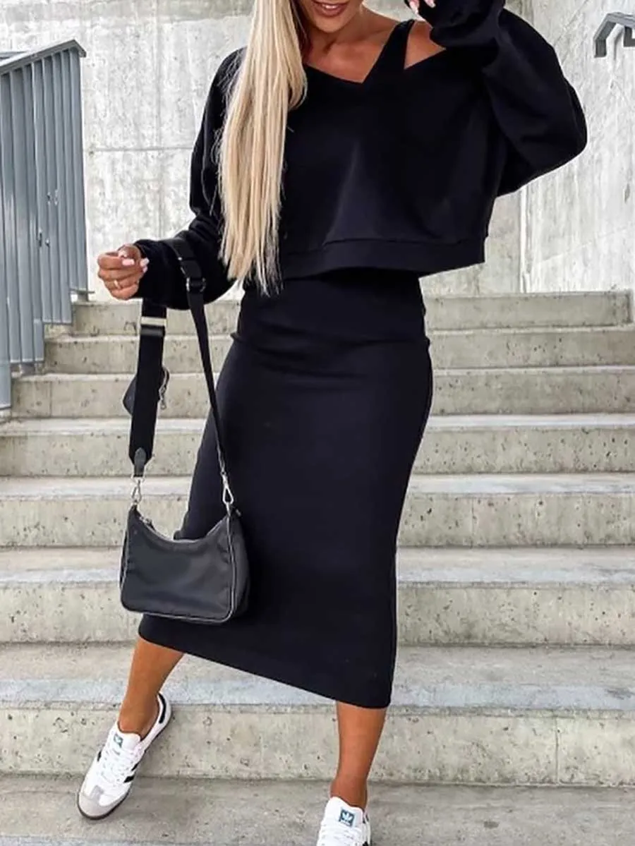 Stunncal Sweatshirt Slim Dress 2-Piece Set
