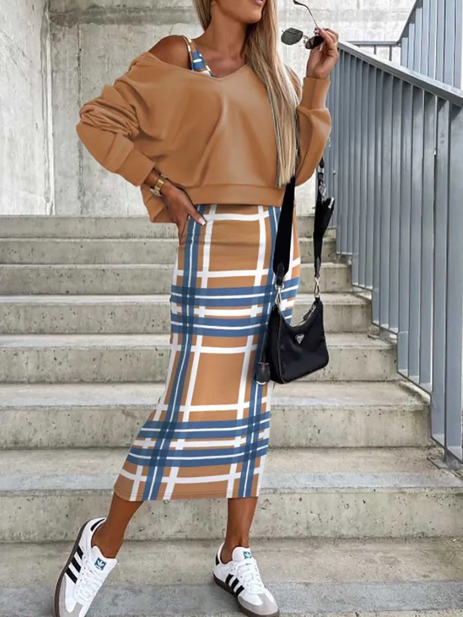Stunncal Sweatshirt Slim Dress 2-Piece Set