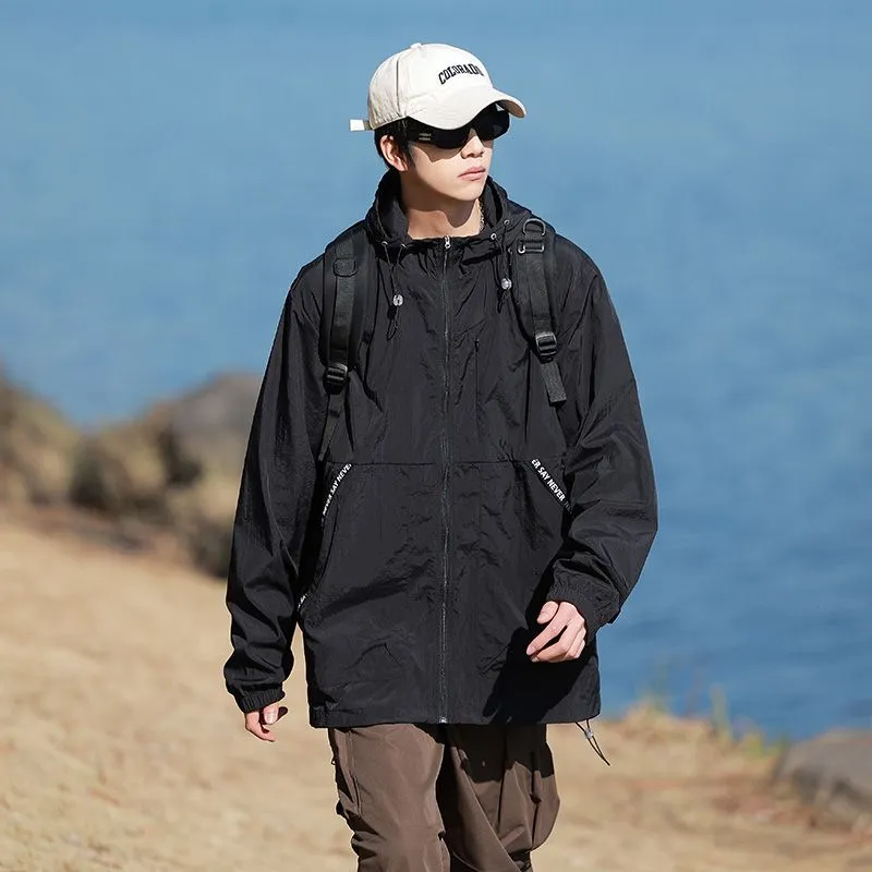 Summer Solid Color Windbreaker with Contrast Trim and Elastic Band Cuff