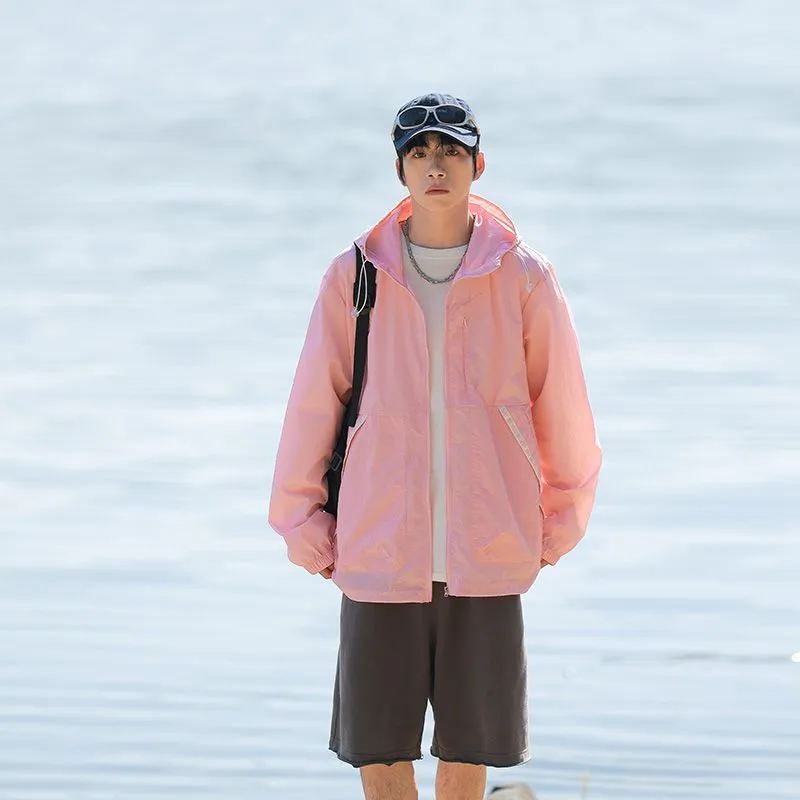 Summer Solid Color Windbreaker with Contrast Trim and Elastic Band Cuff