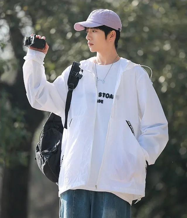 Summer Solid Color Windbreaker with Contrast Trim and Elastic Band Cuff