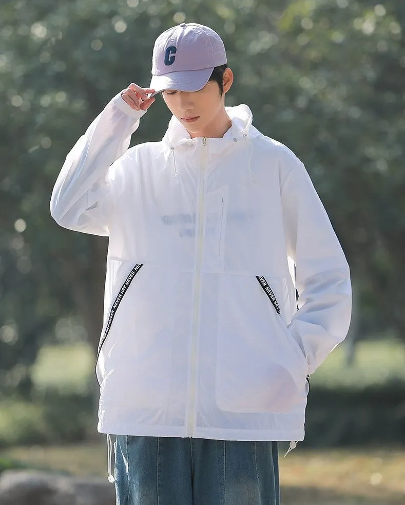 Summer Solid Color Windbreaker with Contrast Trim and Elastic Band Cuff