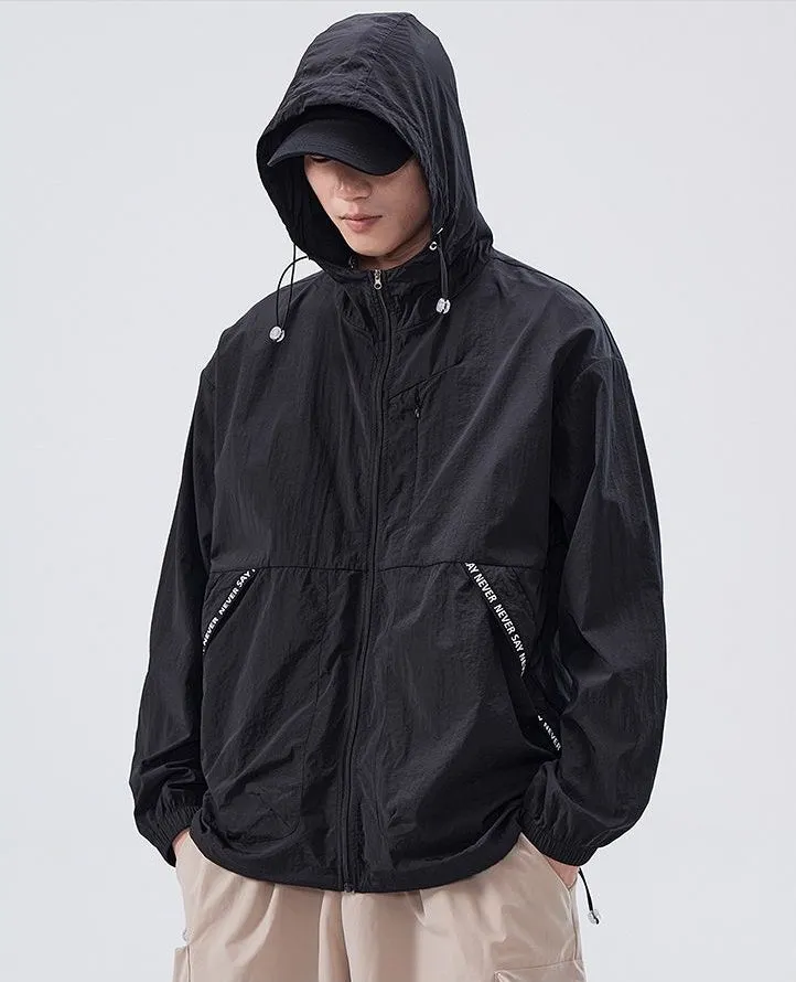 Summer Solid Color Windbreaker with Contrast Trim and Elastic Band Cuff