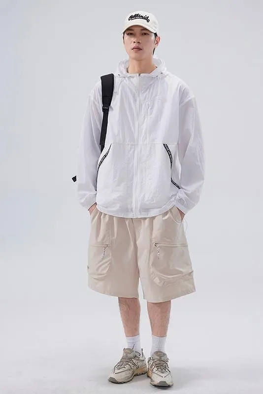 Summer Solid Color Windbreaker with Contrast Trim and Elastic Band Cuff