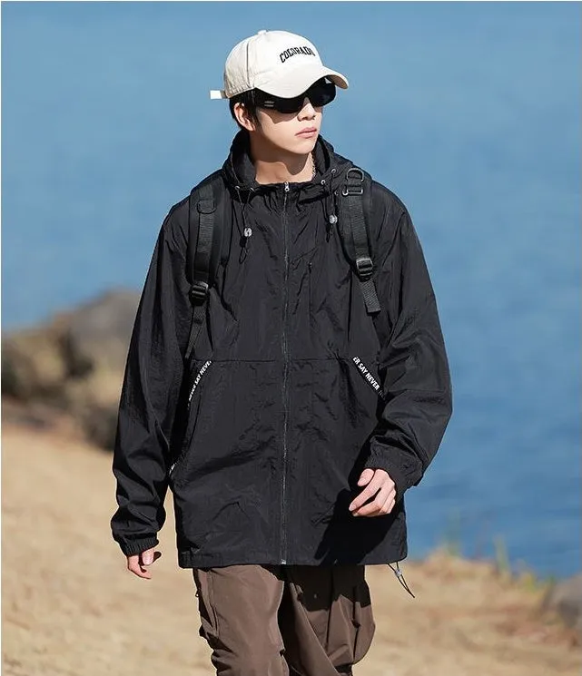 Summer Solid Color Windbreaker with Contrast Trim and Elastic Band Cuff
