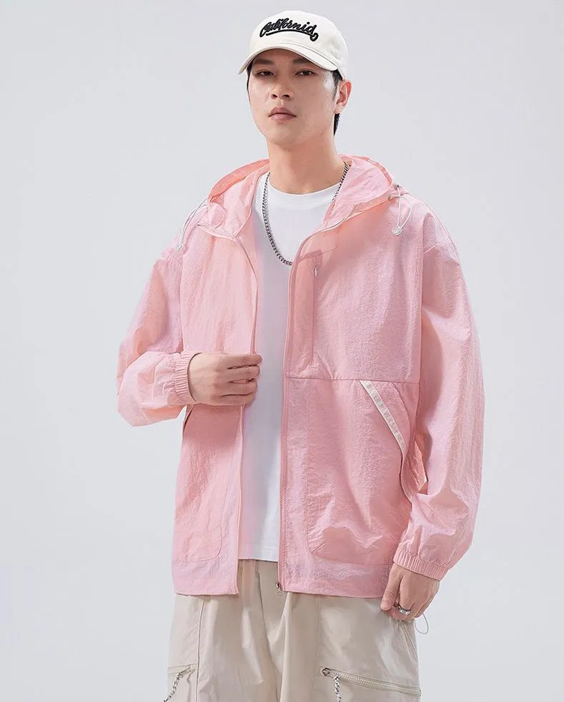 Summer Solid Color Windbreaker with Contrast Trim and Elastic Band Cuff