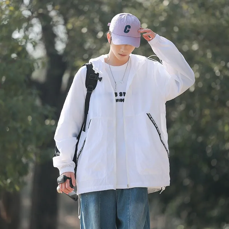 Summer Solid Color Windbreaker with Contrast Trim and Elastic Band Cuff