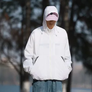 Summer Solid Color Windbreaker with Contrast Trim and Elastic Band Cuff