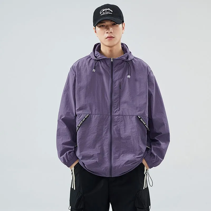 Summer Solid Color Windbreaker with Contrast Trim and Elastic Band Cuff