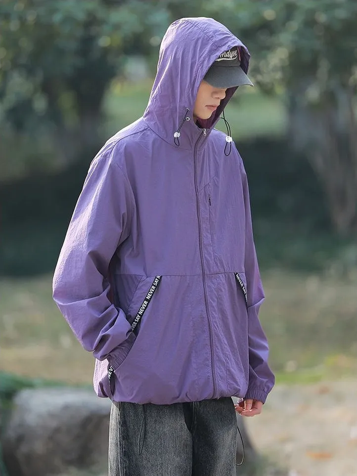 Summer Solid Color Windbreaker with Contrast Trim and Elastic Band Cuff