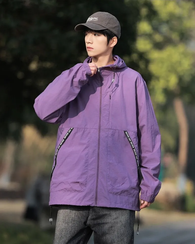 Summer Solid Color Windbreaker with Contrast Trim and Elastic Band Cuff