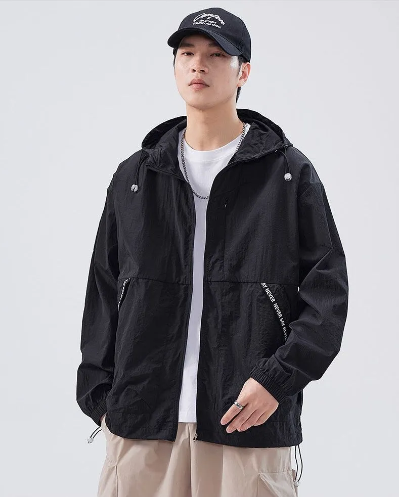 Summer Solid Color Windbreaker with Contrast Trim and Elastic Band Cuff