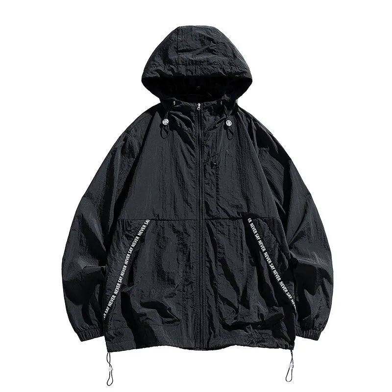 Summer Solid Color Windbreaker with Contrast Trim and Elastic Band Cuff