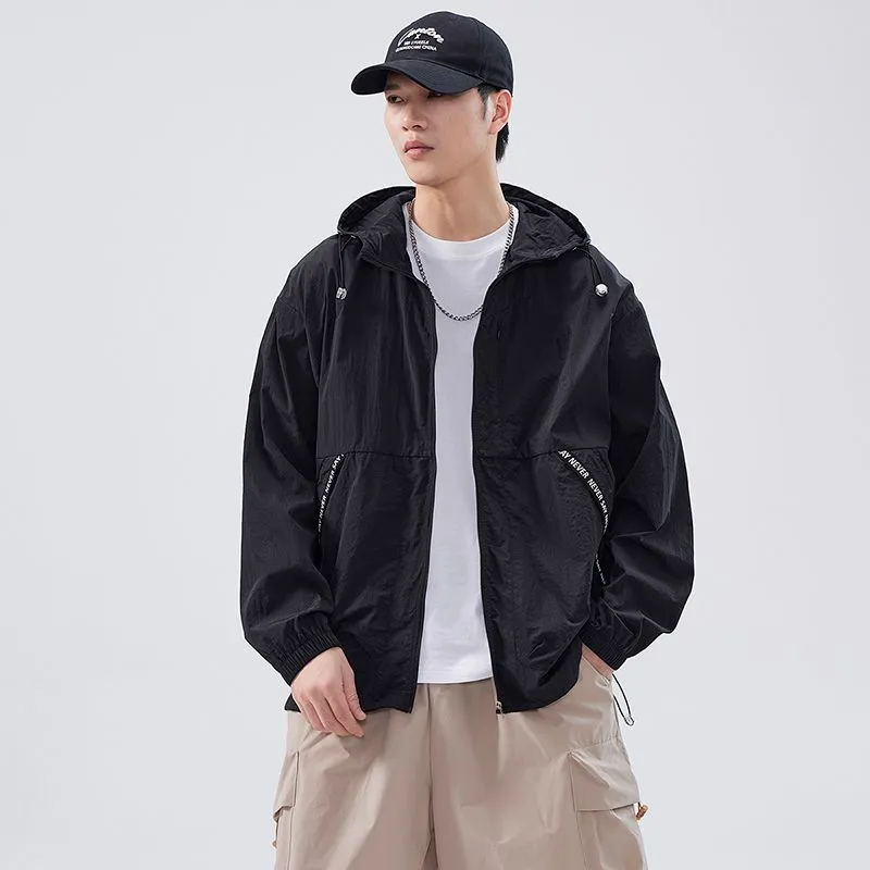 Summer Solid Color Windbreaker with Contrast Trim and Elastic Band Cuff