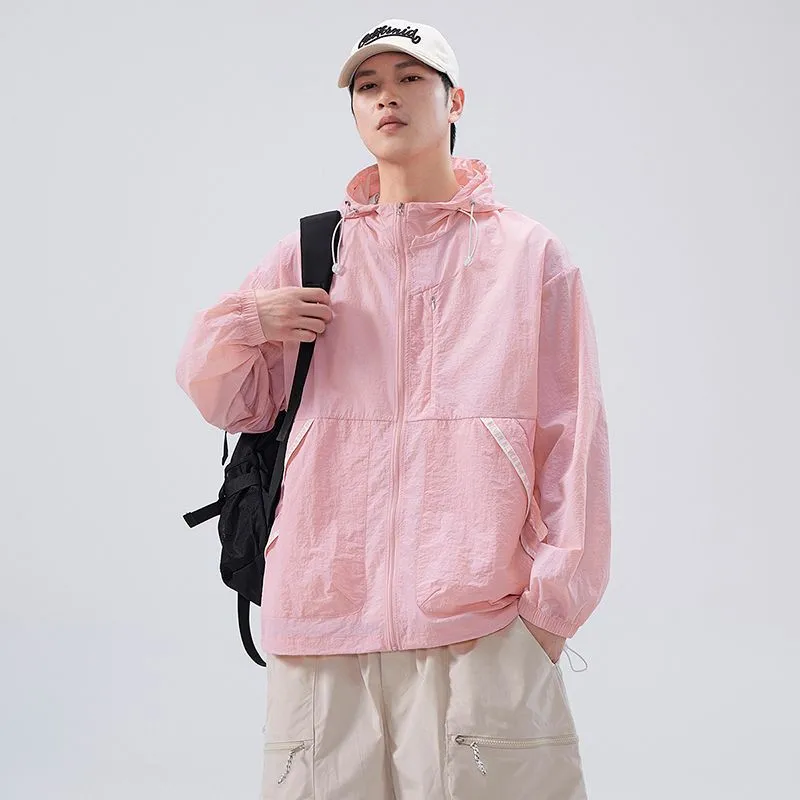 Summer Solid Color Windbreaker with Contrast Trim and Elastic Band Cuff