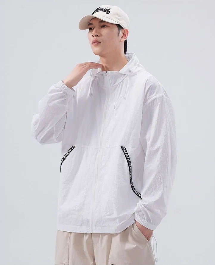 Summer Solid Color Windbreaker with Contrast Trim and Elastic Band Cuff