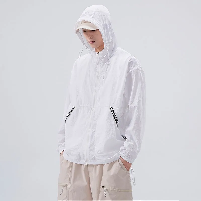 Summer Solid Color Windbreaker with Contrast Trim and Elastic Band Cuff