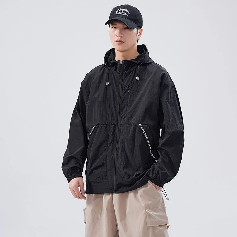Summer Solid Color Windbreaker with Contrast Trim and Elastic Band Cuff