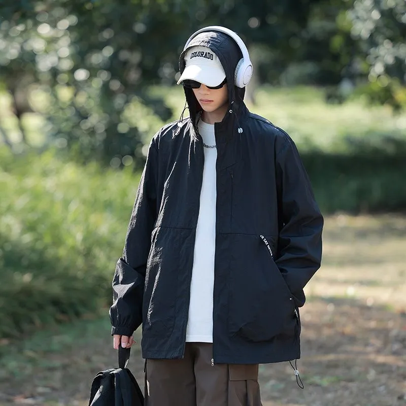 Summer Solid Color Windbreaker with Contrast Trim and Elastic Band Cuff