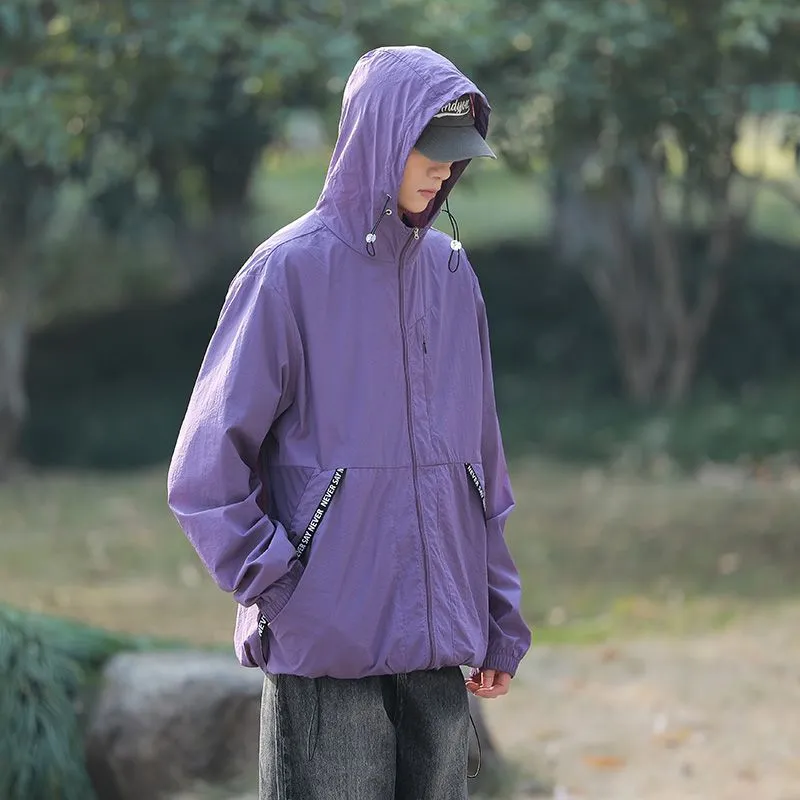 Summer Solid Color Windbreaker with Contrast Trim and Elastic Band Cuff