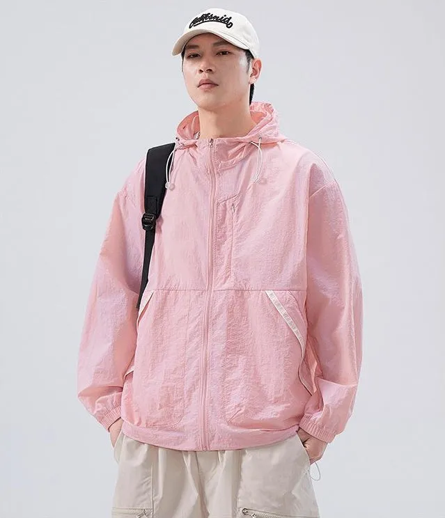 Summer Solid Color Windbreaker with Contrast Trim and Elastic Band Cuff