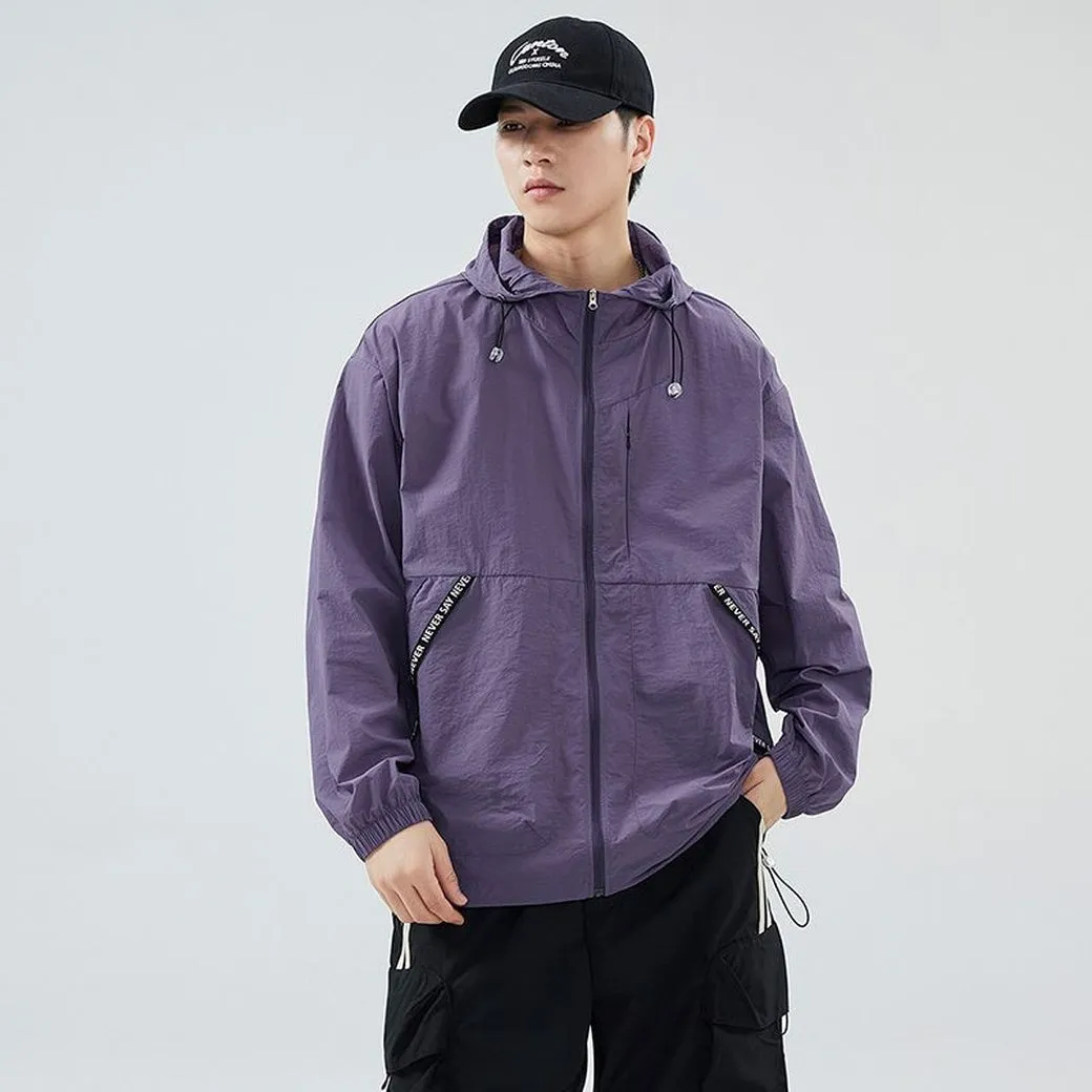 Summer Solid Color Windbreaker with Contrast Trim and Elastic Band Cuff