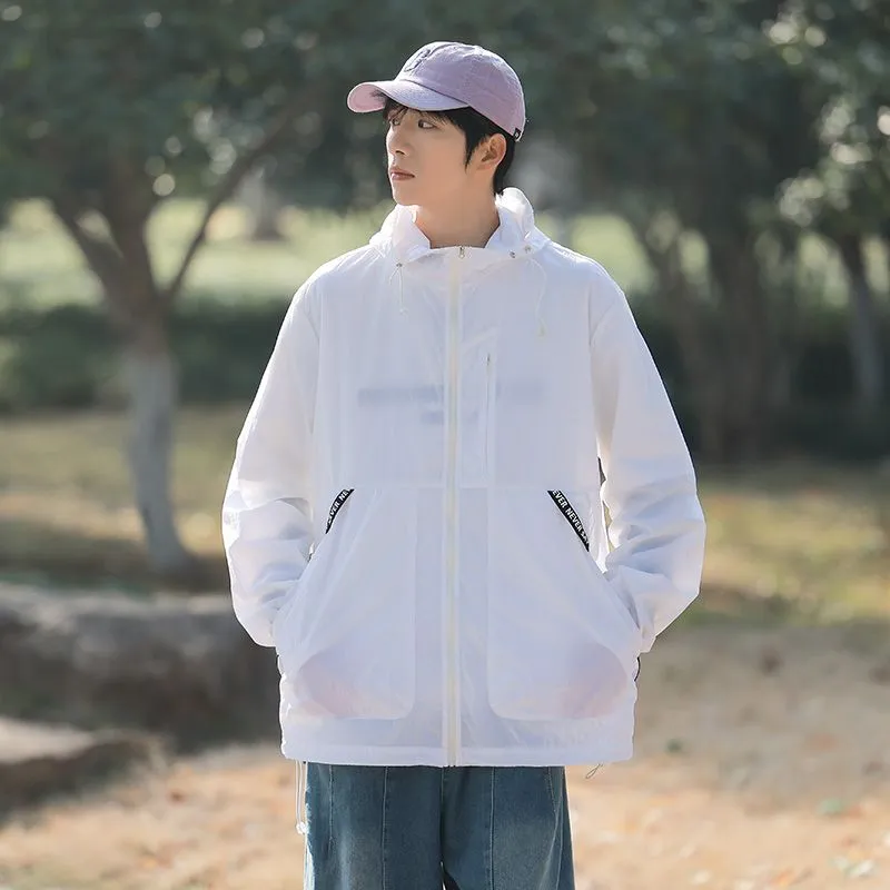 Summer Solid Color Windbreaker with Contrast Trim and Elastic Band Cuff