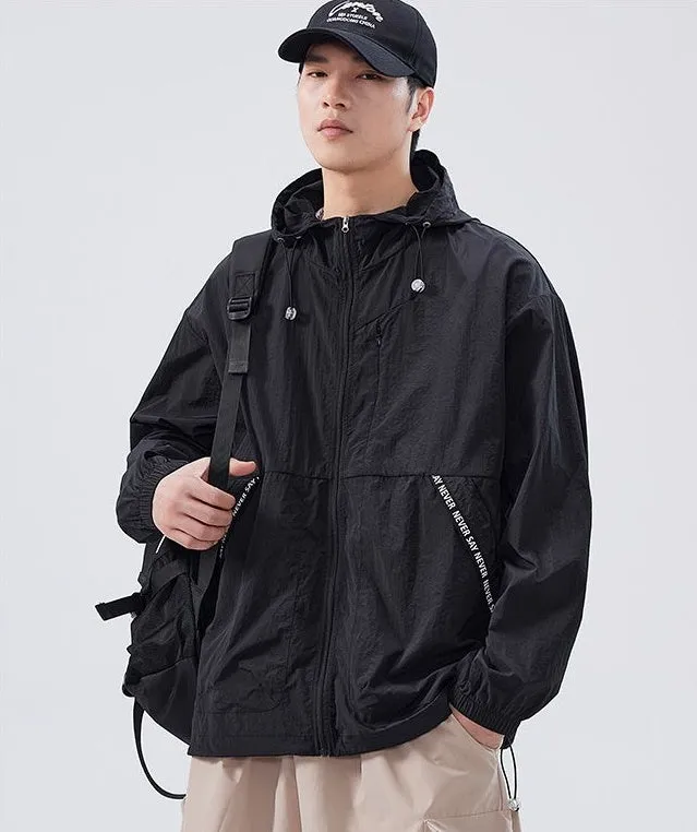 Summer Solid Color Windbreaker with Contrast Trim and Elastic Band Cuff