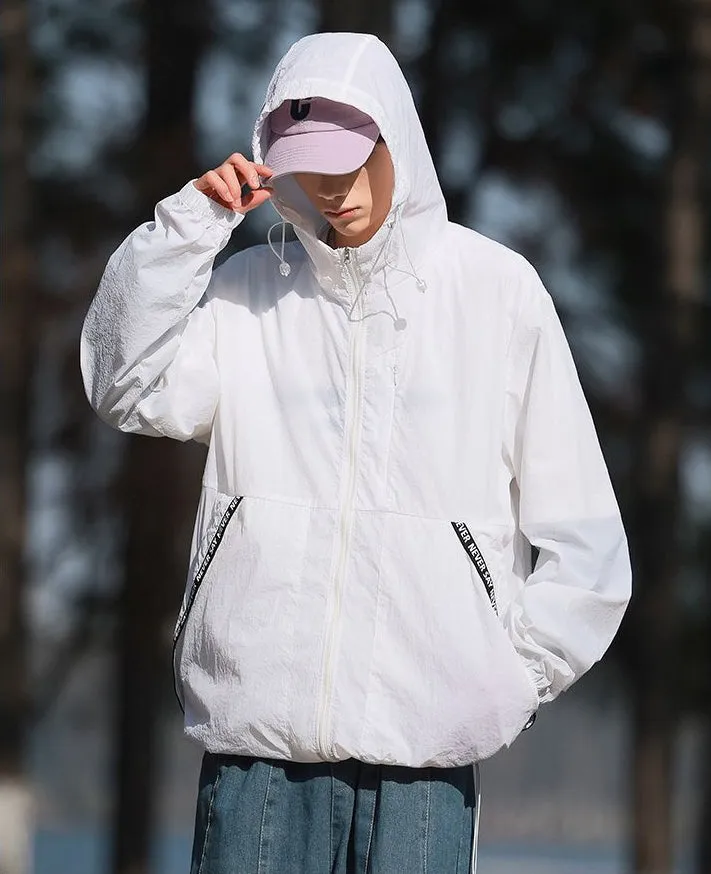 Summer Solid Color Windbreaker with Contrast Trim and Elastic Band Cuff