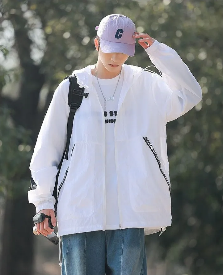 Summer Solid Color Windbreaker with Contrast Trim and Elastic Band Cuff