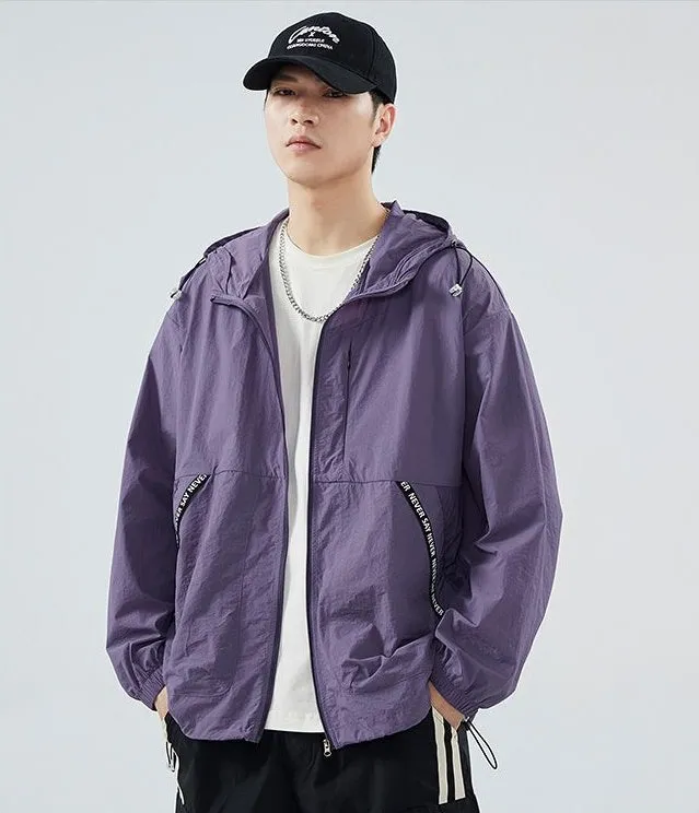 Summer Solid Color Windbreaker with Contrast Trim and Elastic Band Cuff