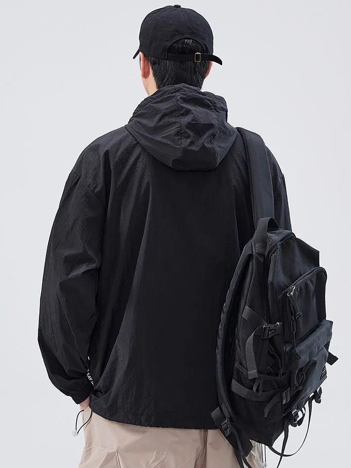 Summer Solid Color Windbreaker with Contrast Trim and Elastic Band Cuff