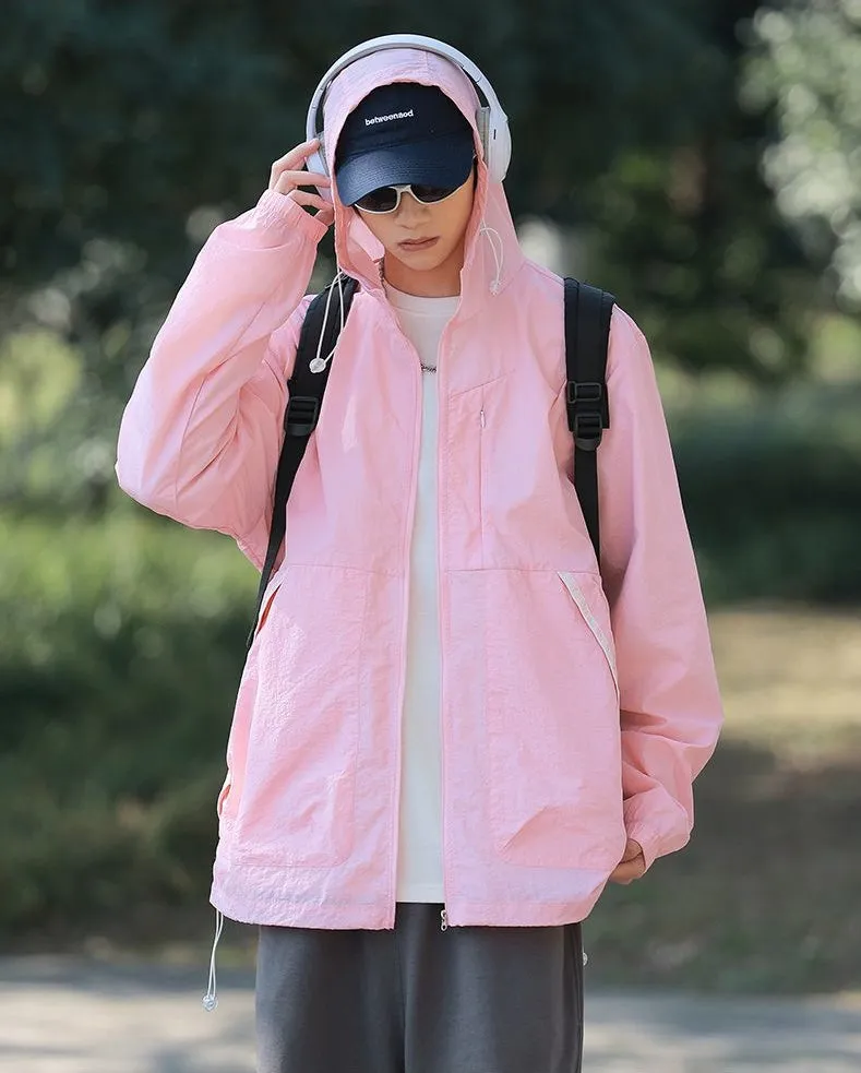 Summer Solid Color Windbreaker with Contrast Trim and Elastic Band Cuff