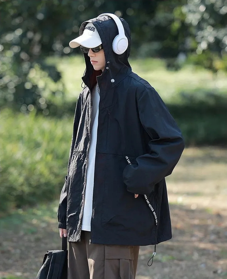 Summer Solid Color Windbreaker with Contrast Trim and Elastic Band Cuff