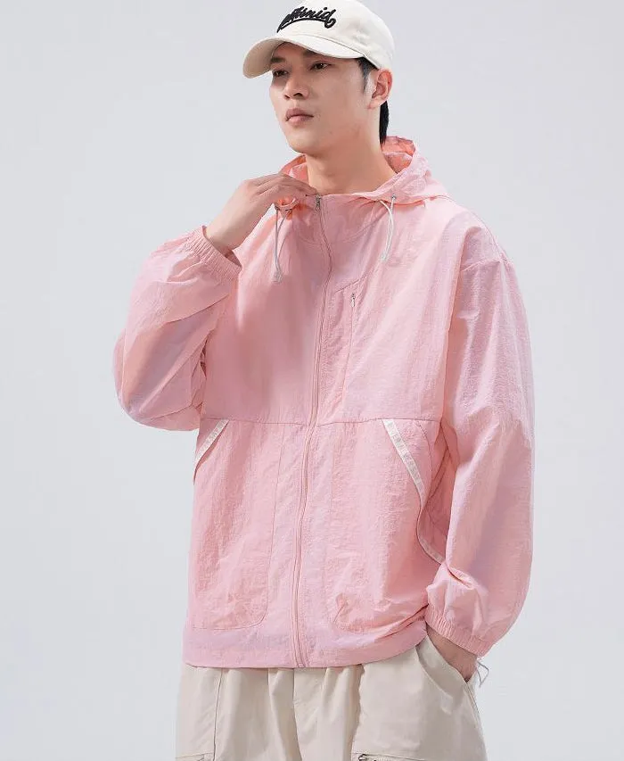 Summer Solid Color Windbreaker with Contrast Trim and Elastic Band Cuff