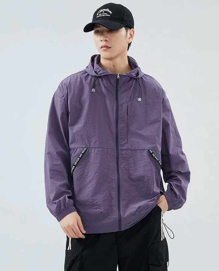 Summer Solid Color Windbreaker with Contrast Trim and Elastic Band Cuff