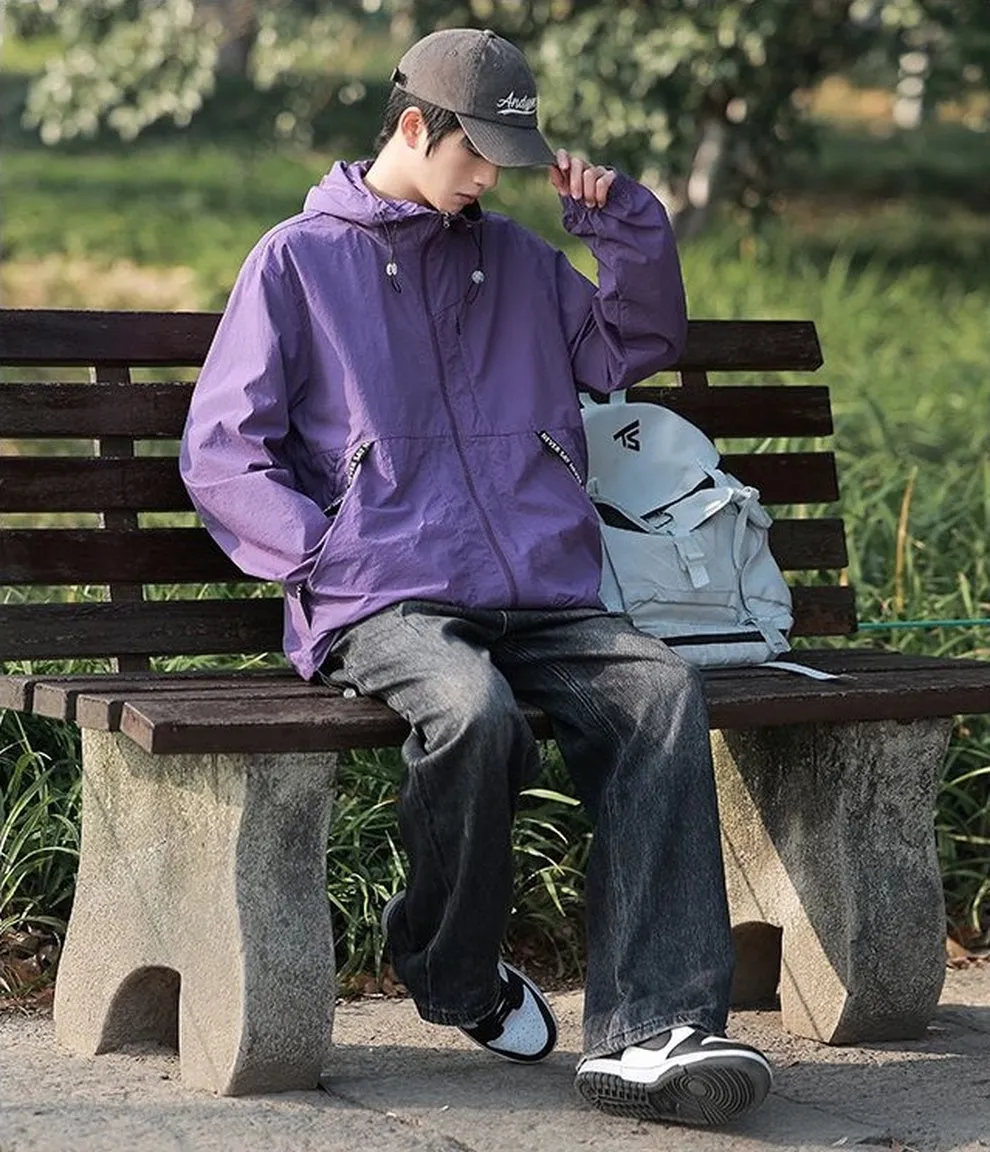 Summer Solid Color Windbreaker with Contrast Trim and Elastic Band Cuff