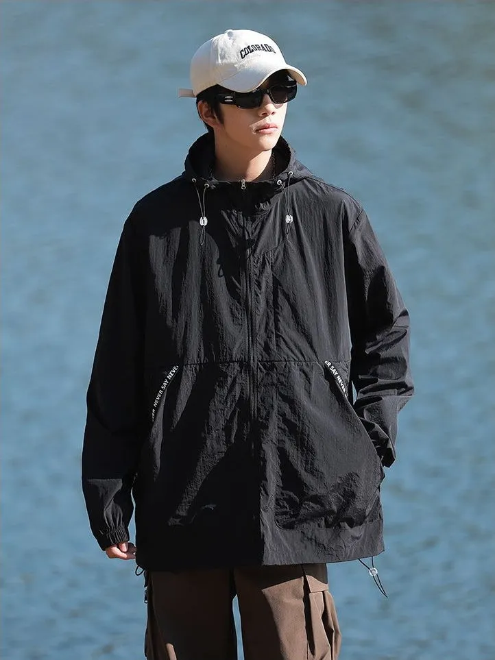 Summer Solid Color Windbreaker with Contrast Trim and Elastic Band Cuff