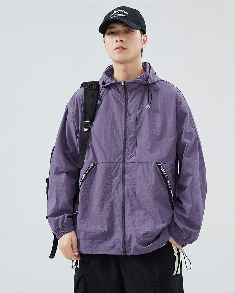 Summer Solid Color Windbreaker with Contrast Trim and Elastic Band Cuff