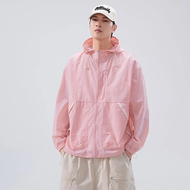 Summer Solid Color Windbreaker with Contrast Trim and Elastic Band Cuff