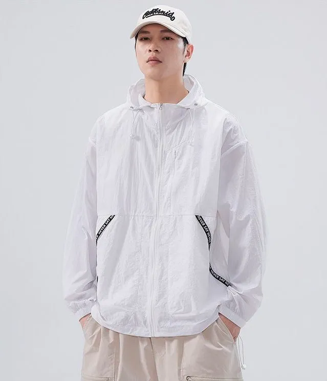 Summer Solid Color Windbreaker with Contrast Trim and Elastic Band Cuff