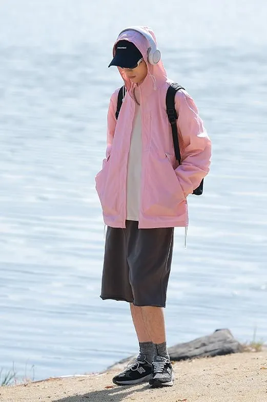 Summer Solid Color Windbreaker with Contrast Trim and Elastic Band Cuff