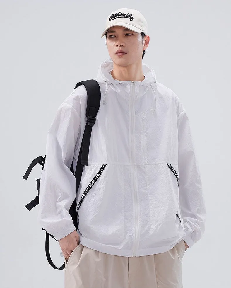 Summer Solid Color Windbreaker with Contrast Trim and Elastic Band Cuff