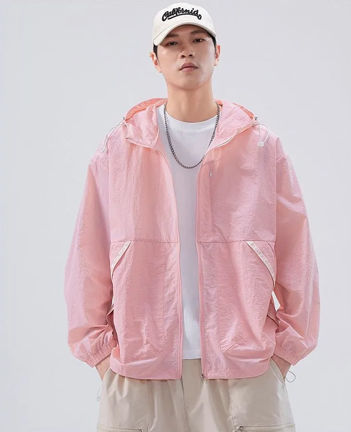 Summer Solid Color Windbreaker with Contrast Trim and Elastic Band Cuff