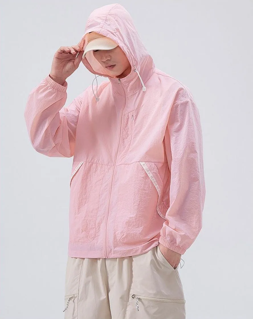 Summer Solid Color Windbreaker with Contrast Trim and Elastic Band Cuff