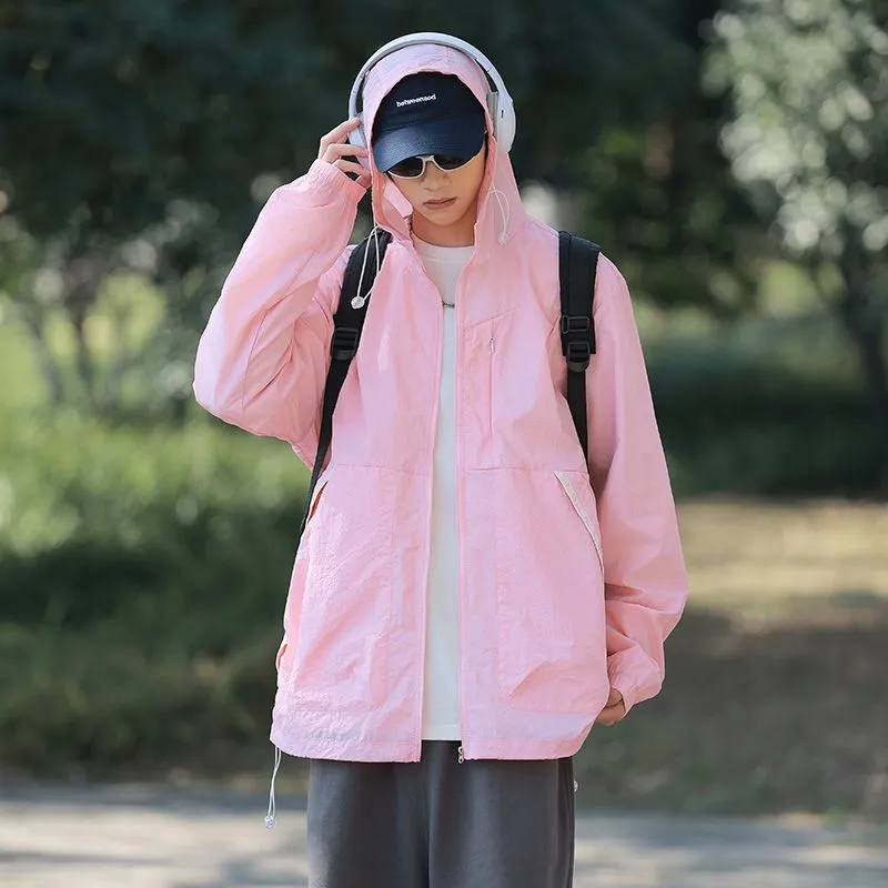 Summer Solid Color Windbreaker with Contrast Trim and Elastic Band Cuff