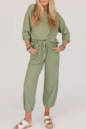 Swamp Waffle Knit Chest Pocket Top Jogger Pants Outfit
