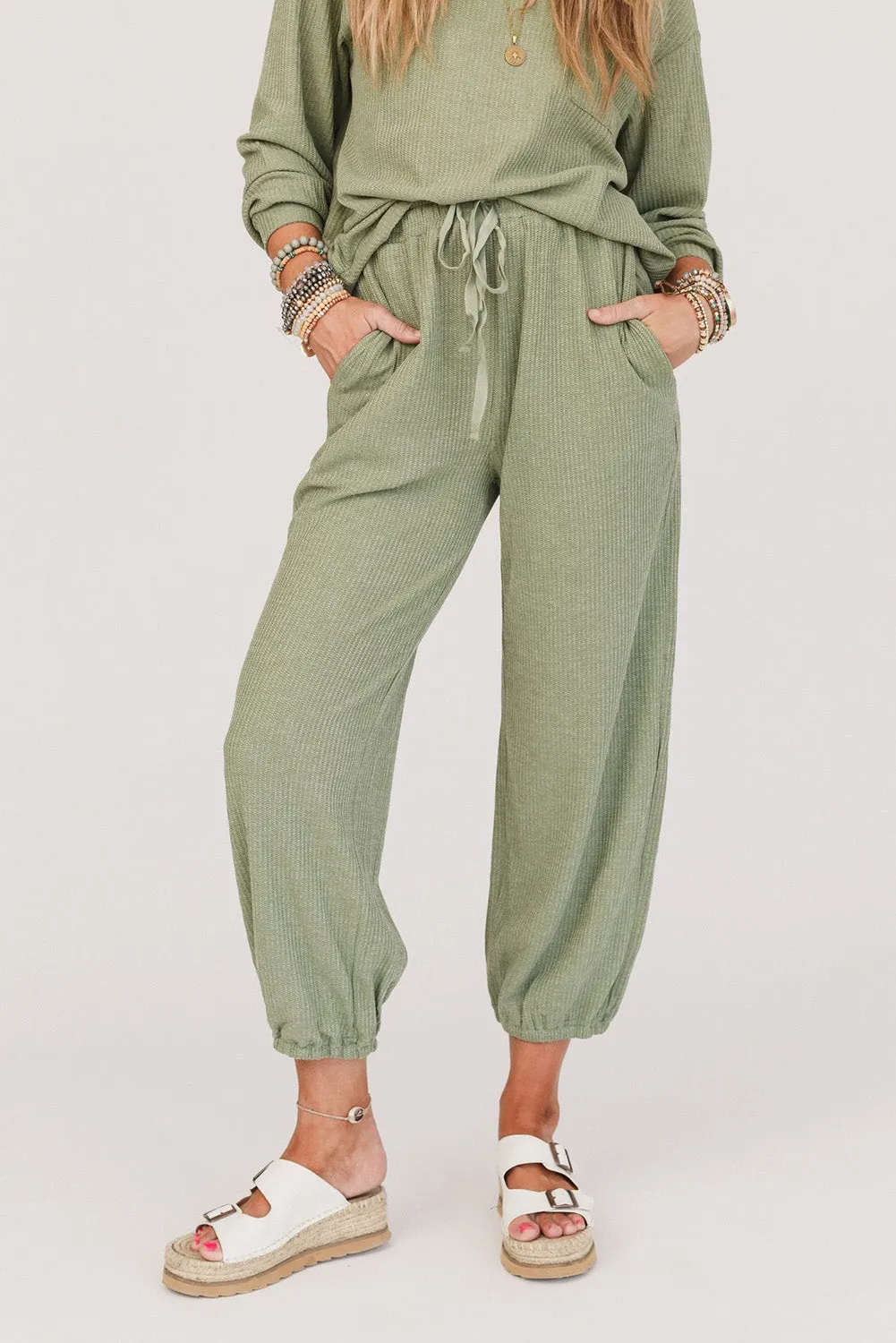 Swamp Waffle Knit Chest Pocket Top Jogger Pants Outfit