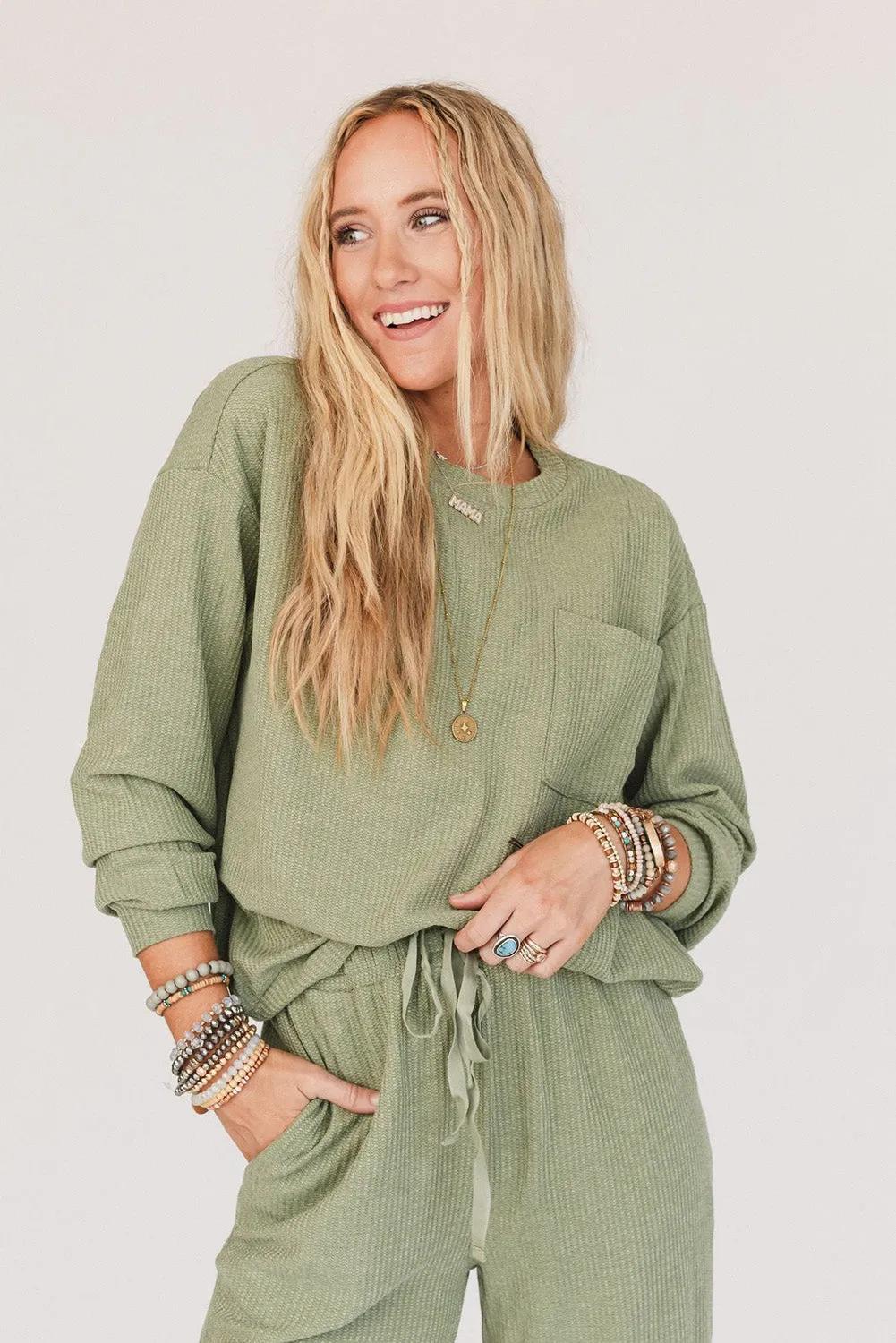 Swamp Waffle Knit Chest Pocket Top Jogger Pants Outfit